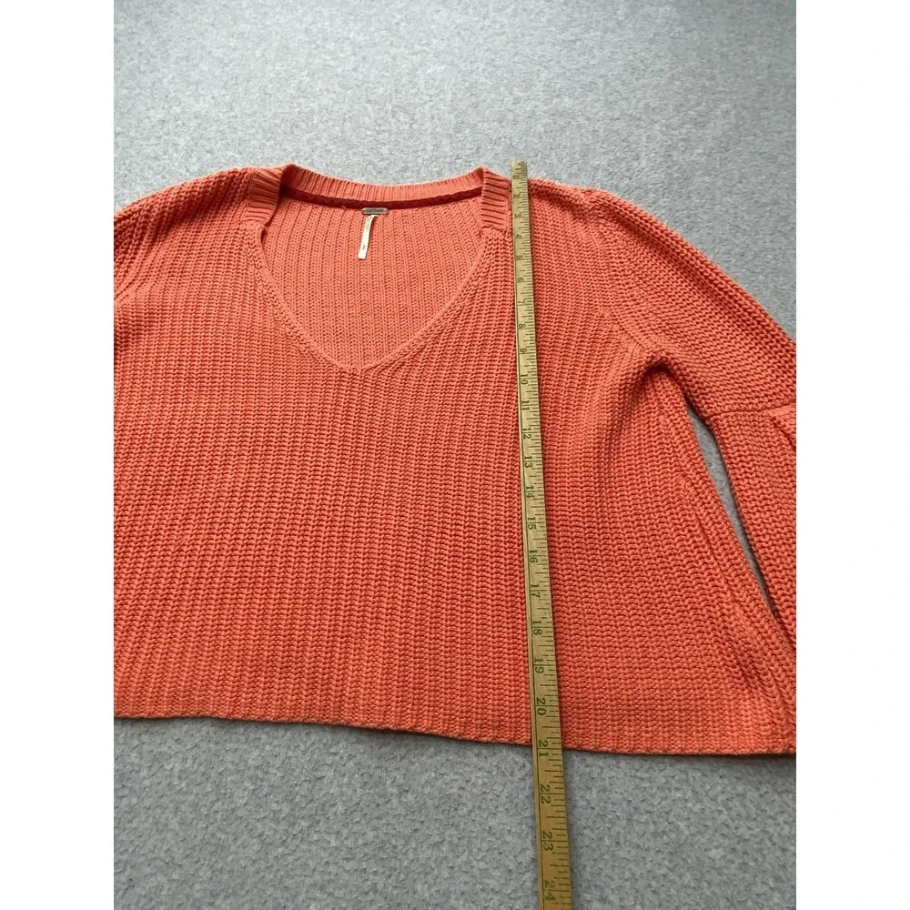 Free People Sweater Womens Small Orange V Neck Bell Sleeve Boho Knit Casual